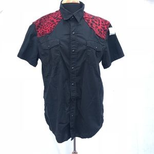 Converse button down red leopard print large